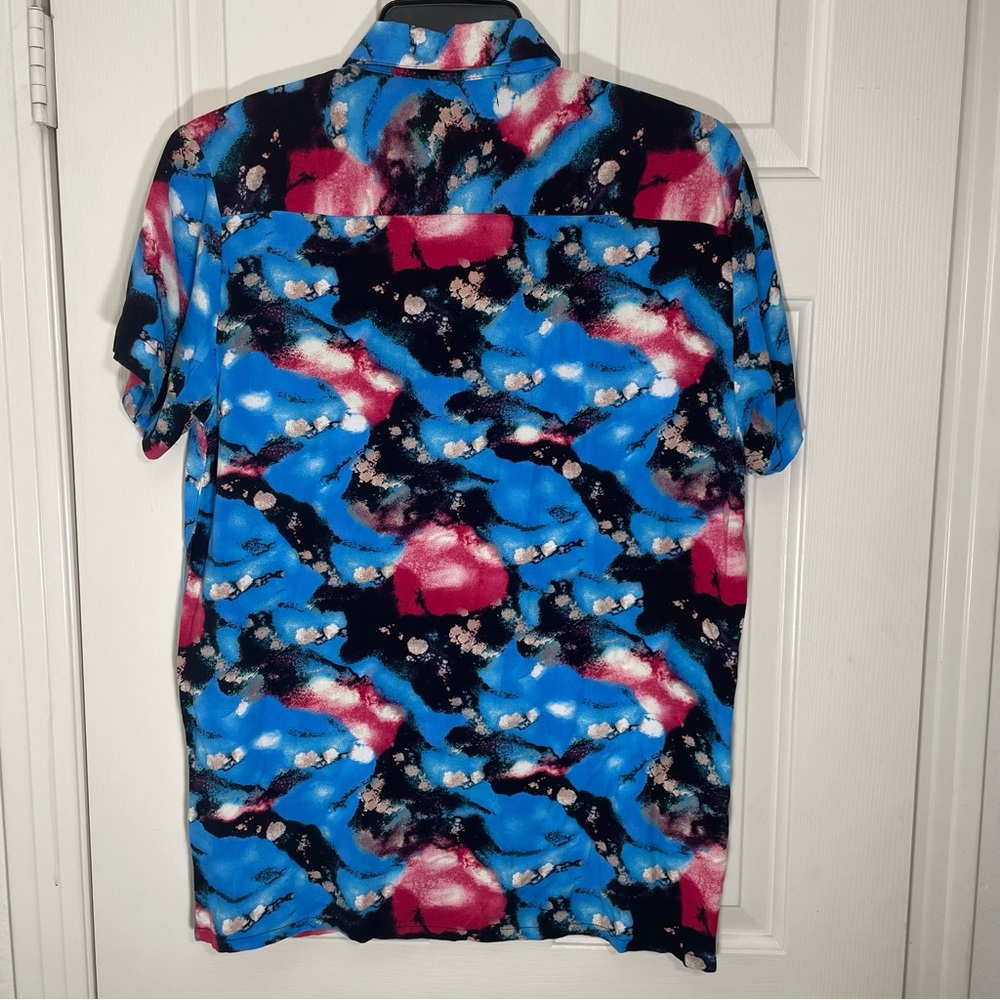BARNEY COOLS Short Sleeve Button Shirt Rayon Pool Beach Mens Medium Splatter New - Picture 3 of 4